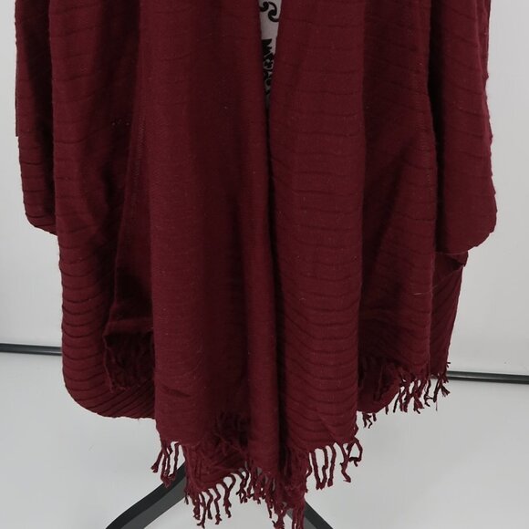 Lane Bryant Maroon/Holiday Cranberry Shawl w/Fringe One Size - Picture 3 of 9